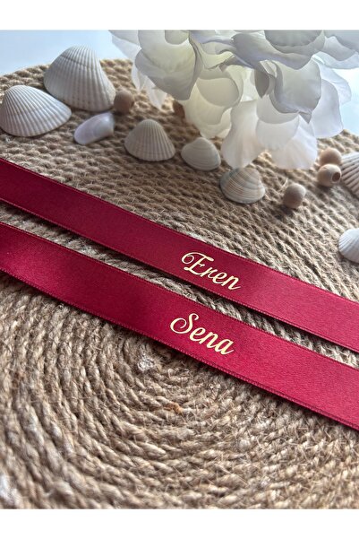 ALYANSHOME Bordo saten mat gold isimli söz nişan yüzük kurdelesi