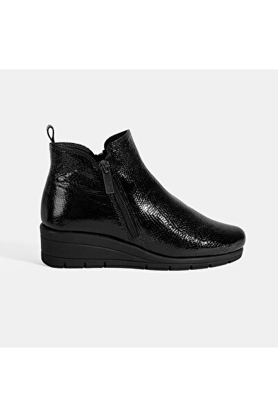 Desa Women's Black Desacomfort Double Zipper Wedge Heeled Leather Boots