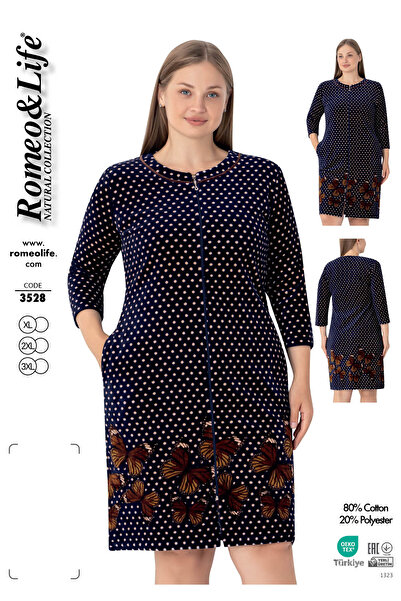 ROMEO LİFE Women's Plus Size Cotton Velvet Zippered Dress 3528
