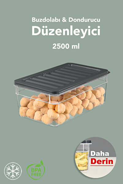Meleni Home 1 Piece Deep Microwave Compatible Storage Container - Organizer Food Container 2500 ml Anthracite