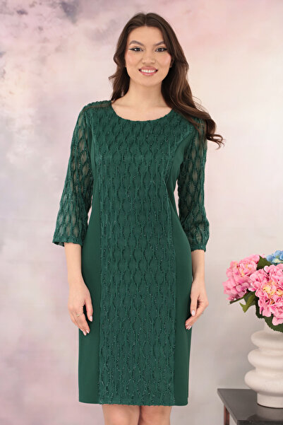 Trend Land Κομψό πράσινο φόρεμα με τρισδιάστατα glitter δαντέλα