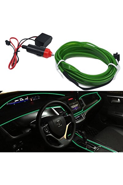 Generic شريط إضاءة نيون LED للسيارة مزود بمحول ولاعة سجائر 12 فولت للديكور الداخلي باللون الأخضر