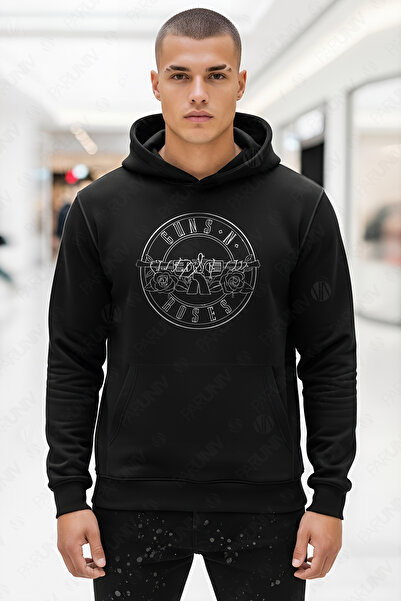 PARUNIV Hanorac barbati, Guns and Roses BW, Rock&Roll, Regular Fit, Casual