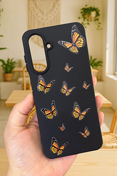 Vip Case Samsung Galaxy A26 - Turuncu Kelebek Desenli Silikon Darbe Emici Kla...