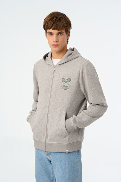 Socrates Dergi Tennis Club Soft Fleece Zip-Up Hoodie - Gray Melange