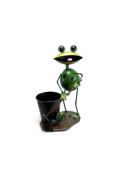 JollyMag Garden decoration, metal, frog with bucket, 23x16x33 cm