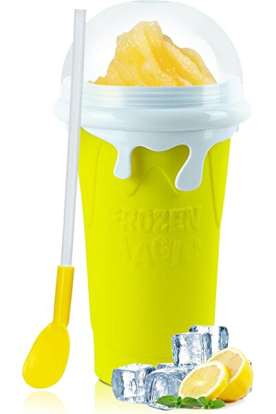 Denx Magic Slushie Maker Cup 300ml, Reusable Silicone Smoothie Cup for Kids & Adults,DX2542 (Yellow)