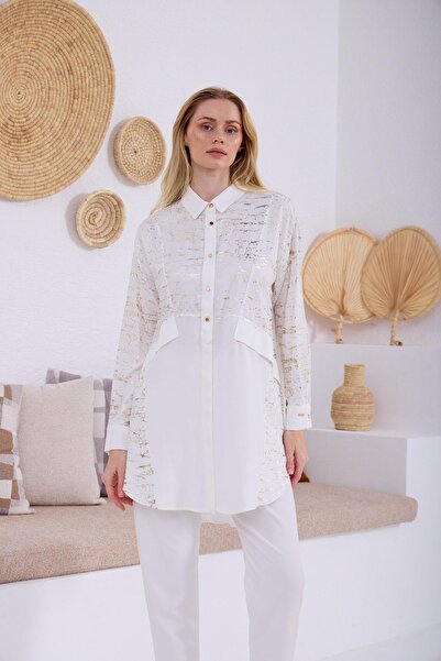 Moodbasic GOLD BASKILI PAMUKLU TUNİK