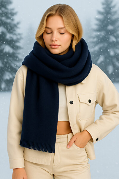 MYZİ STORE شال شتوي سميك منقوش مربع أسود للنساء – شال كبير الحجم