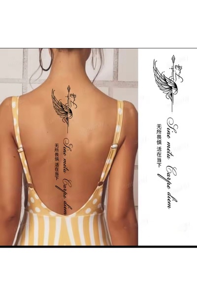 HelloBeautiful Tatto Su Geçirmez Geçici Dövme Sırt Kanat Yazı Ürün Boyutu 48*9.8 cm
