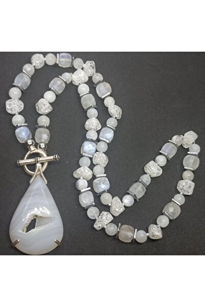 Sibelce 2412 Druze Akik Ay taşı Necef Hematit el yapımı kolye