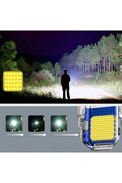 Flippy Keychain Flashlight with Lighter, Waterproof, 3 Modes, 300mAh, USB-C, COB, 50-100m, Blue