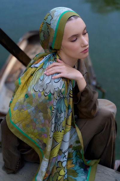 ED Scarf Inspired Velarose Desen Şal - Yağ Yeşili