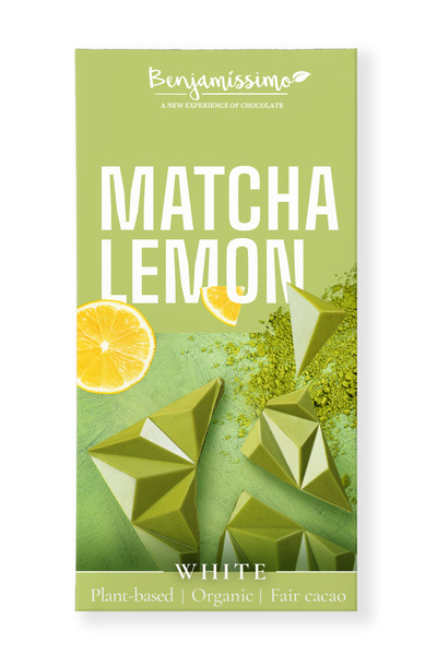 JollyMag Ciocolata alba cu matcha si lamaie, bio, 60g, Benjamissimo