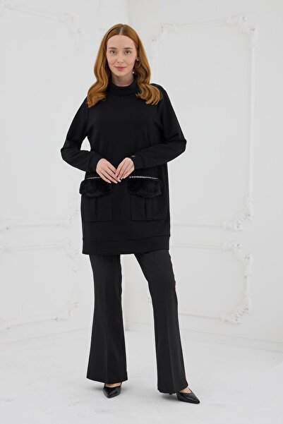 Genel Markalar Kürk Cepli Sweatshırt Mb21.222 Siyah