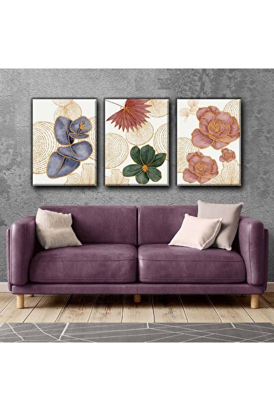 Harikabirev TABLO DE CULOARE AURIE CU FLORI | TABLO PE Pânză FĂRĂ CADRU 3L VEZI CZSDKYKNVS