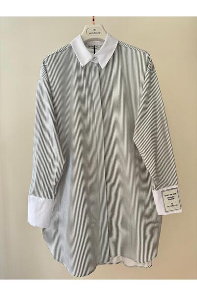 Moodbasic ETİKET DETAYLI ÇİZGİLİ GÖMLEK