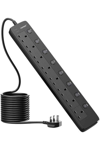 Generic TOPREK 8 Way Extension Lead with Individual Switches, 2100 Surge Protected Extension Lead with Indic