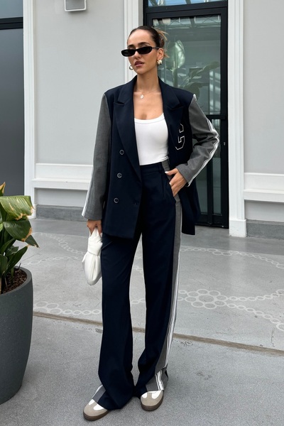 NEWCO Navy Blue Embroidered Design Blazer Jacket