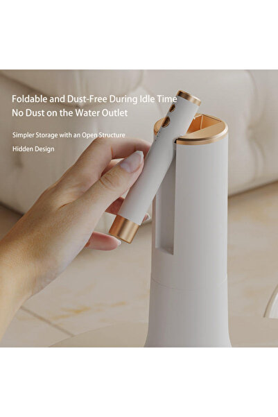 Tradeo Folding Storage Water Pump, Desktop Quantitative Water Dispenser, White with Gold Accents