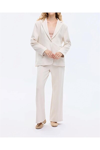 MU&ME BOUTİQUE سترة بليزر كبيرة الحجم بزر واحد ذات ملمس ناعم