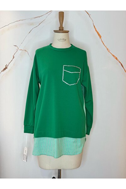 Genel Markalar TAŞLI CEPLİ DANTELLİ SWEATSHIRT