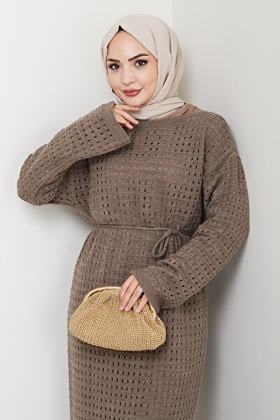 Kirazgym Plain Openwork Knitwear and Inner Dress Two-Piece Knitwear Dress Set