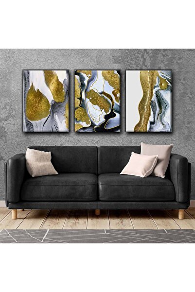 Harikabirev TABLO ABSTRACT GRAY-GOLD 02 | TABLO PE Pânză FĂRĂ CADRU 3L VEZI D...