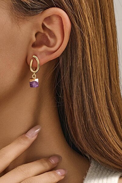 New Obsessions Mor Doğaltaş Sallantılı Küpe