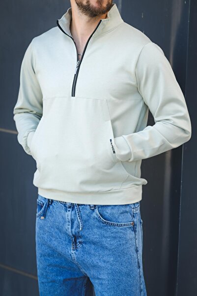 since 1990 man سترة رياضية رجالية من مانباراك بياقة نصف مدورة وسحابين، تصميم ضيق