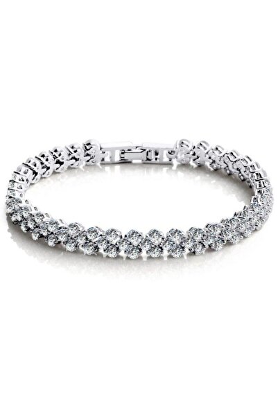 JollyMag Βραχιόλι τένις, πέτρες ζιργκόν, 18 εκ., Ασημί