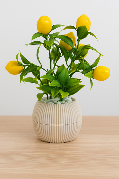 ALSHOP Lüks Saksıda Taşlı Yapay Çiçek Meyve Demeti Ağacı Limon