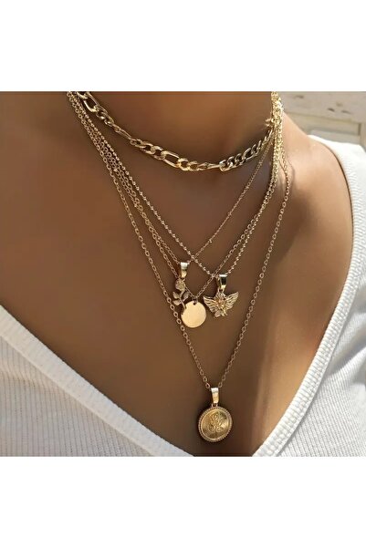 Feronnucci Altın Renk Minimal Kadın Zincir Madalyon Kolye ST0315