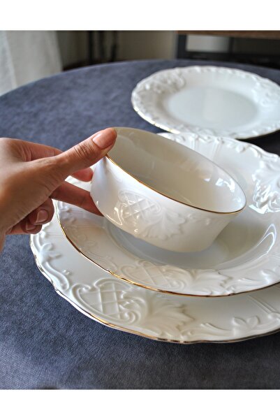 Qualitev 2 Kişilik 8 Parça Porselen Yaldızlı Yemek Takımı Rosemary - Porselen...