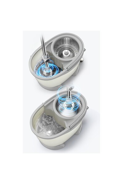 Flippy Pedal Bucket and 360° Rotating Mop Set, Flippy, 2 Cotton Heads, 46x30x28 cm, Ivory White