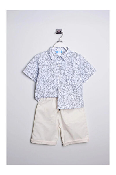 kidstalya Blue Patterned Shirt-Shorts Set