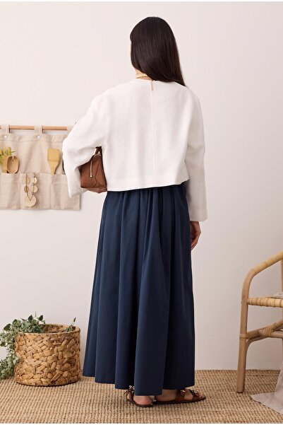 HEQA Büzgülü Kanvas Etek Ofis Lacivert