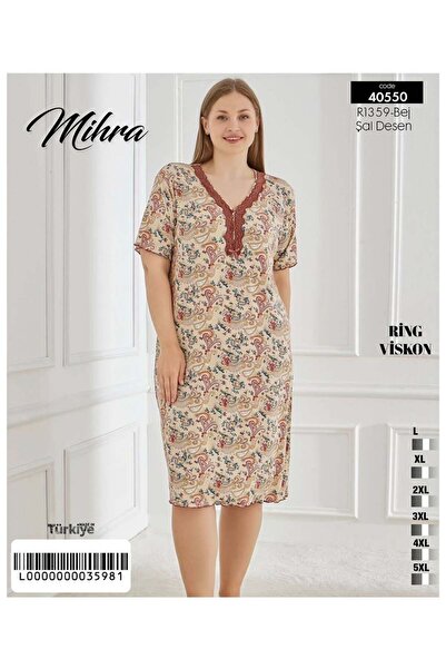 Mihra Noćna haljina za žene veće veličine Viskoza od tkanine Čipka sa kratkim...