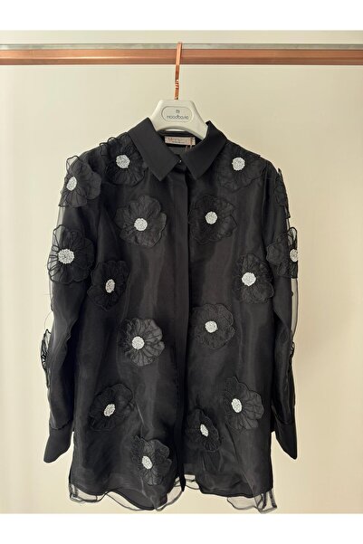 Marwa Butik Store TAŞLI ÇİÇEK DETAYLI ORGANZE GÖMLEK