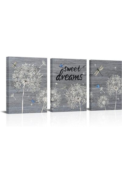 Emoda home Trove 3 مطبوعات تجريدية على قماش - الهندباء والفراشة رمادية ريفية ...