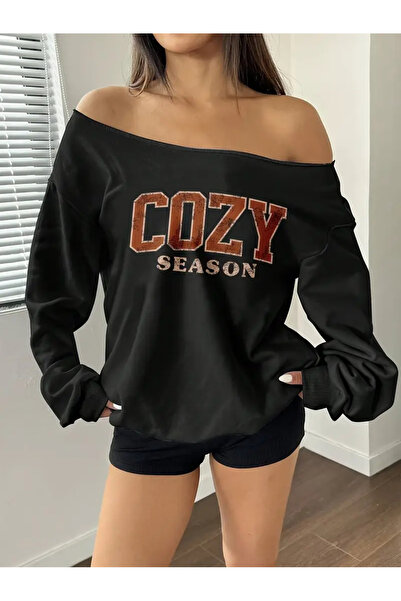 Machetta Women's Cozy Printed Boat Neck Sweatshirt