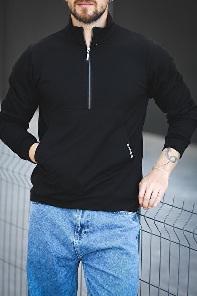 since 1990 man سترة رياضية رجالية من مانباراك بياقة نصف مدورة وسحابين، تصميم ضيق