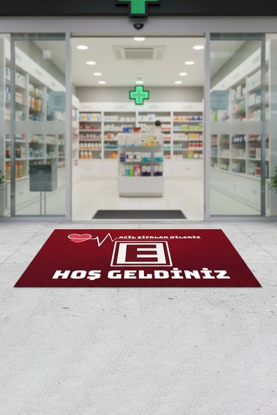 Valerine Life Pharmacy Logo Red Emergency Medication Welcome Non-Slip Welcome Mat for Workplace Entrance Door Mat 45X70Cm