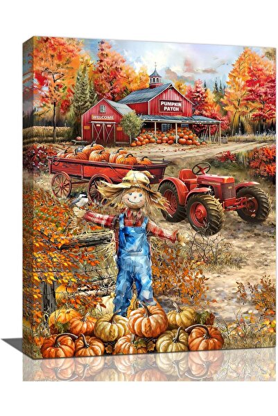 Emoda home Trove لوحة جدارية من قماش ALAYRA بعنوان فزاعة اليقطين وحصاد الحصاد...