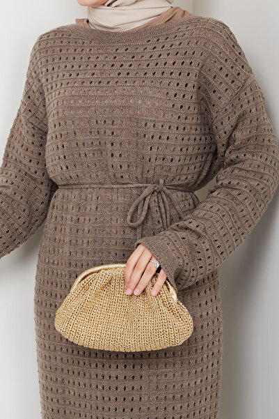 Kirazgym Plain Openwork Knitwear and Inner Dress Two-Piece Knitwear Dress Set