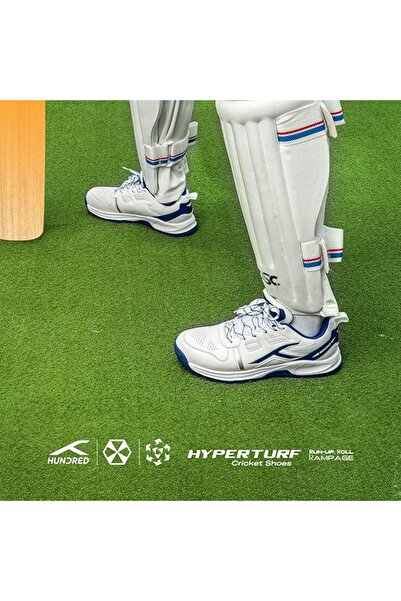 Hundred HyperTurf Cricket Shoes White/Navy 6 UK | TerraSpike Rubber Studs Unisex