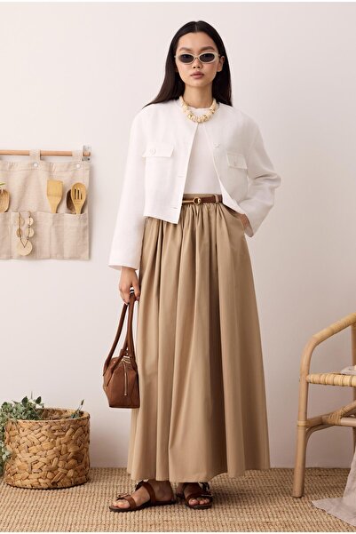 HEQA Fusta din pânză cu șnur Bej închis