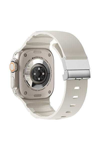 Ummeslem Apple Watch 10 44mm için Uyumlu 46 mm KRD-145 Metal Tokalı Silikon K...