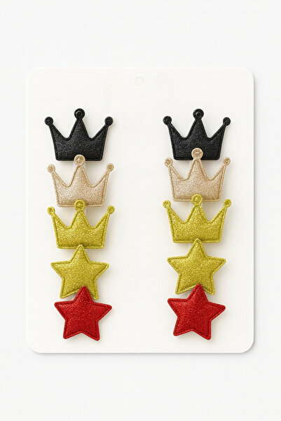 lilico Set de 10 agrafe pentru fete, cu coroană, stea, aur roșu, negru