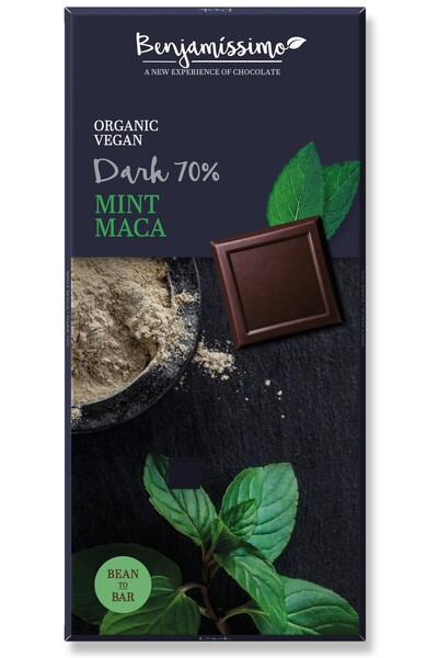 JollyMag Ciocolata cu menta si maca bio, 70g, Benjamissimo